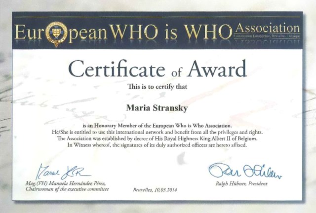 Who is Who Certificate of Award